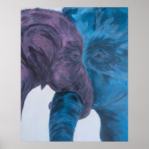 Affiche Expressionniste éléphant bleu et violet moderne