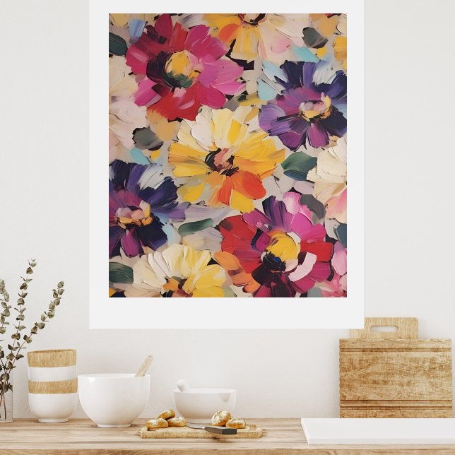 Affiche Expressive Abstract Flower Painting (Cuisine)