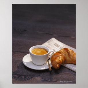 Affiche expresso, croissant et journal