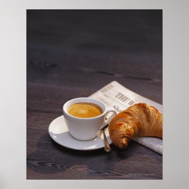 Affiche expresso, croissant et journal (Devant)