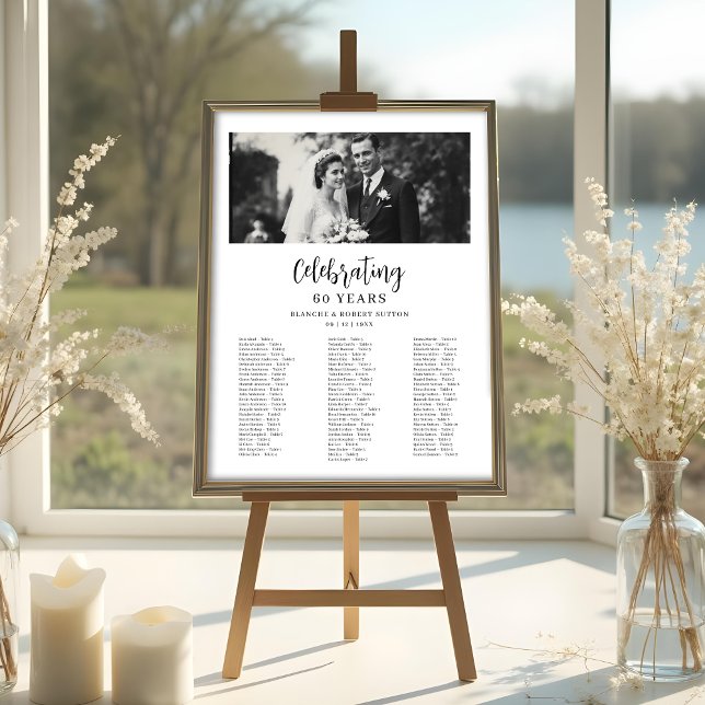 Affiche Exquisite Black White Elegant Wedding Anniversarie (Exquisite Black & White Elegant Wedding Anniversarie Photo Seating Chart Posters. )