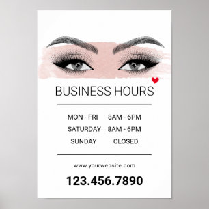 Affiche Extensions Eyelash Salon Lash Heures d'ouverture
