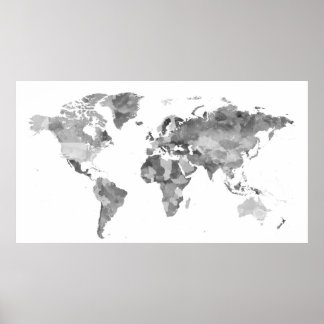Affiche Extra-large Black and white World Map Posster