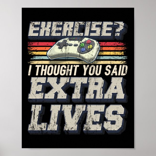 Affiche Extra Lives Funky Video Game Contrôleur Retro Jeu (Devant)