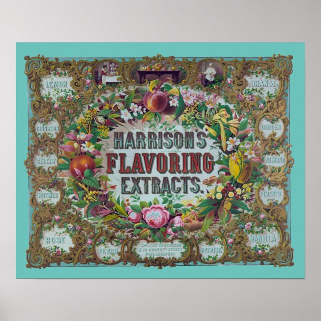 Affiche Extraits de cuisson de fruits à fleurs victoriens (Devant)