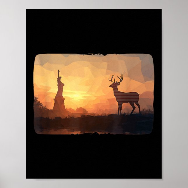 Affiche Extraordinaire Cerf Symbolique Et Statue De La Lib (Devant)