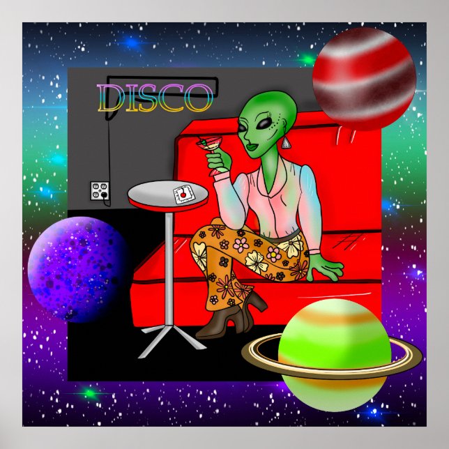 Affiche Extraterrestre rétro des années 1970 dans Disco Lo (Devant)