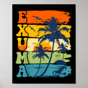 Affiche Exuma Bahamas Retro Palm Tree Beach Vacatio été