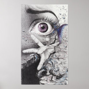 Affiche Eye fish and hand Dream Surreal drawing art