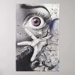 Affiche Eye fish and hand Dream Surreal drawing art
