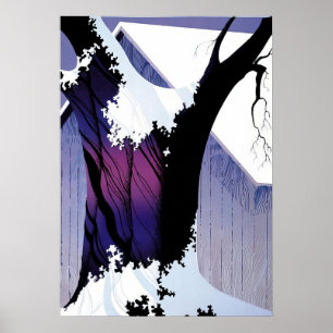 Affiche Eyvind Earle - Arbre violet et grange - 1975; Unit