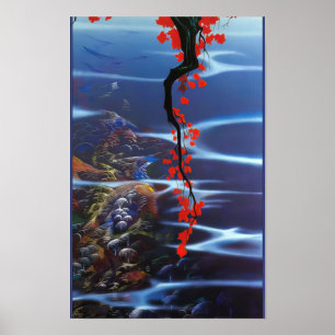 Affiche Eyvind Earle - Feuilles Rouges - 1988; États-Unis