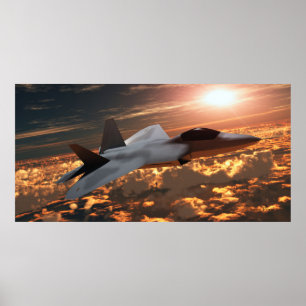 Affiche F22 Avion de chasse au coucher du soleil Imprimer