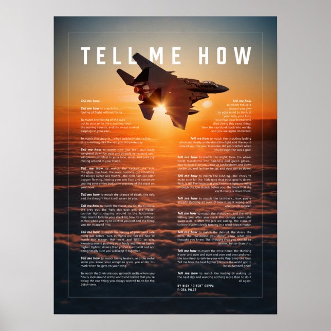 Affiche F-15E avec Tell Me How ode aux pilotes militaires (Devant)