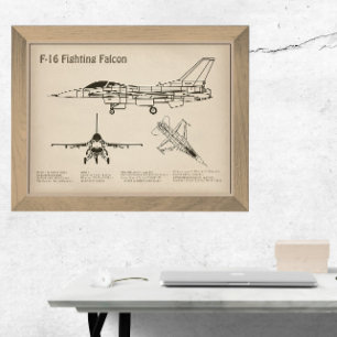 Affiche F-16 Faucon de combat - Plan directeur de l'avion