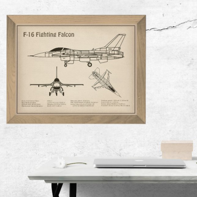 Affiche F-16 Faucon de combat - Plan directeur de l'avion  (Créateur téléchargé)