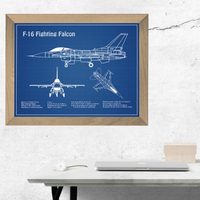Affiche F-16 Faucon de combat - Plan directeur de l'avion  (Créateur téléchargé)