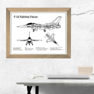 Affiche F-16 Faucon de combat - Plan directeur de l'avion