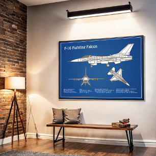 Affiche F-16 Faucon de combat - Plan directeur de l'avion