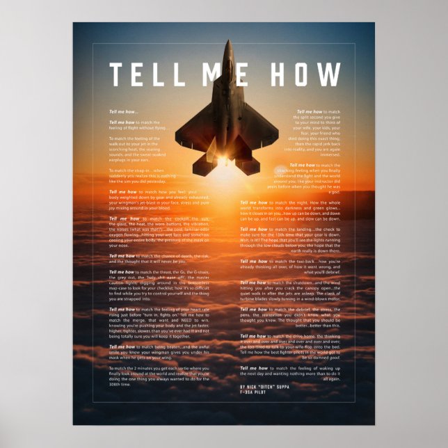 Affiche F-22 Raptor avec Tell Me How ode au vol (Devant)