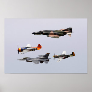 Affiche F-4 Phantom, P-47 Thunderbolt, F-16 Fighting Falco