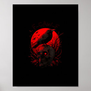 Affiche F-Caw-F Corbeau Oiseau Drôle Lune Rouge Gothique