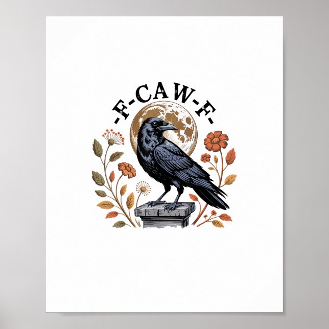 Affiche F-Caw-F Raven Moon Gothic Halloween Crow Bird Love (Devant)