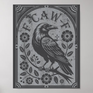 Affiche F-caw-f Rétro Fleurs de Corbeau Noir Art Drôle de 