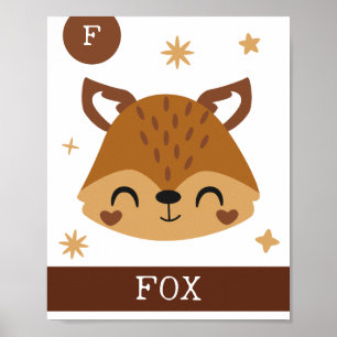 Affiche F est pour Fox, Nursery, Chambre à coucher, Wall A