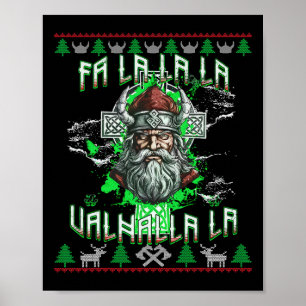 Affiche Fa La 8 Valhalla Santa Hat Viking Crâne Noël