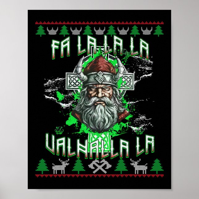 Affiche Fa La 8 Valhalla Santa Hat Viking Crâne Noël (Devant)