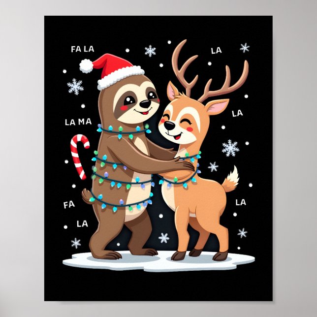 Affiche Fa La La Llama Xmas Lights Sloth Riding Llama Chri (Devant)