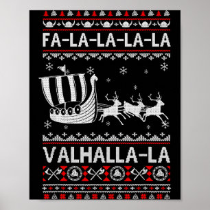 Affiche Fa La La Valhalla Bateau Viking Noël Xmas laid