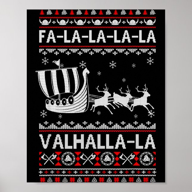 Affiche Fa La La Valhalla Bateau Viking Noël Xmas laid  (Devant)