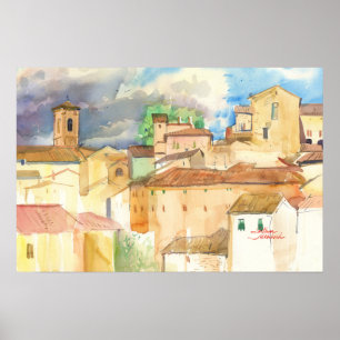 Affiche Fabriano Italie Toits Ensoleillés Aquarelle