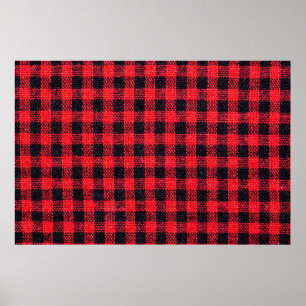 Affiche Fabric texture with grid pattern, red squares and 