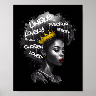 Affiche Fabuleuse Femme Afro Noire Avec Des Mots Empowants