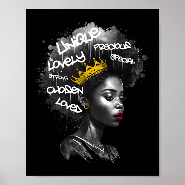 Affiche Fabuleuse Femme Afro Noire Avec Des Mots Empowants (Devant)