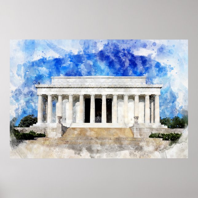 Affiche façade du Lincoln Memorial à l'aquarelle (Devant)