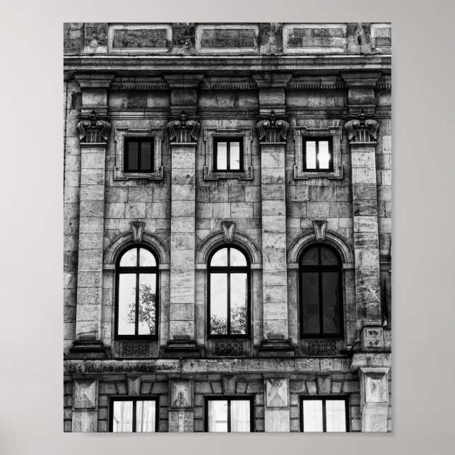 Affiche Façade néoclassique noir et blanc (Devant)
