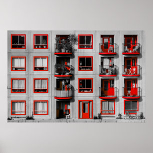 Affiche Façade Rouge Zuidoost Balcon Bâtiment Photographie