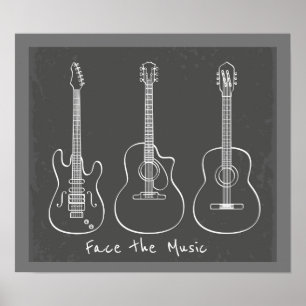 Affiche Face au jeu de musique Retro guitare trio