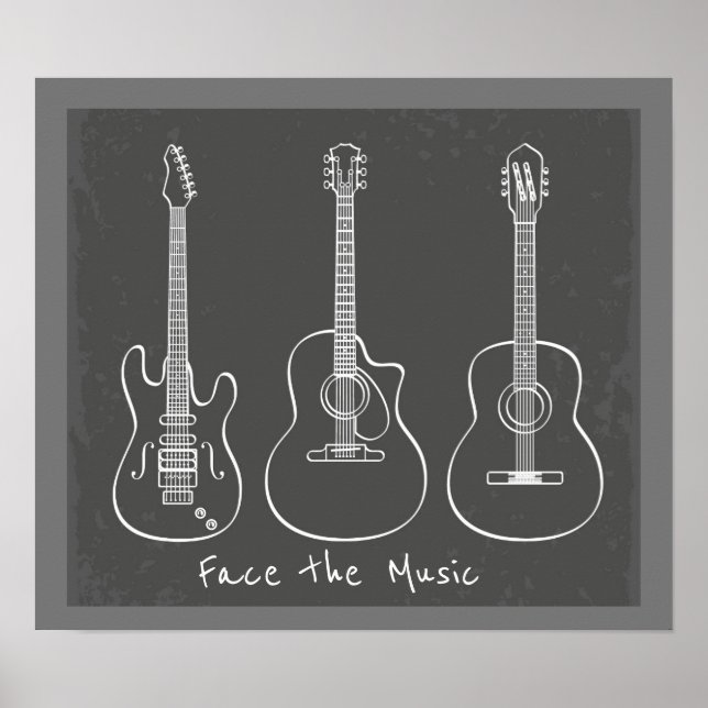 Affiche Face au jeu de musique Retro guitare trio (Devant)