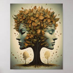 Affiche Face D'Arbre Féminine Avec Feuilles