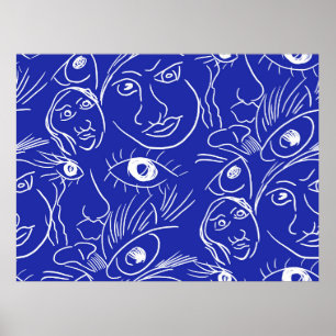 Affiche Face de beauté sans couture une ligne dessin isolé