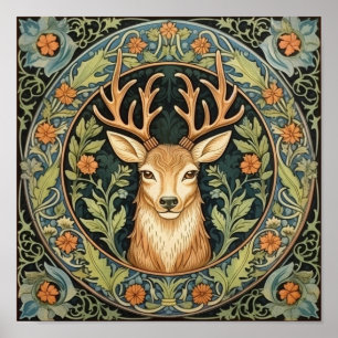 Affiche Face de cerf au design vintage floral