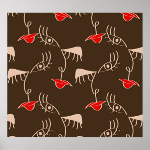 Affiche Face de femme à une ligne : motif abstrait.