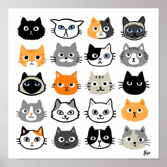 Affiche Faces de chat | Chats mignons, amusants et ennuyeu (Devant)