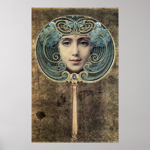 Affiche Fächer auf goldenem Grund par Louis Welden Hawkins