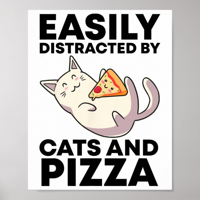 Affiche Facilement Distrait Par Chats Et Pizza Kawaii Chat (Devant)